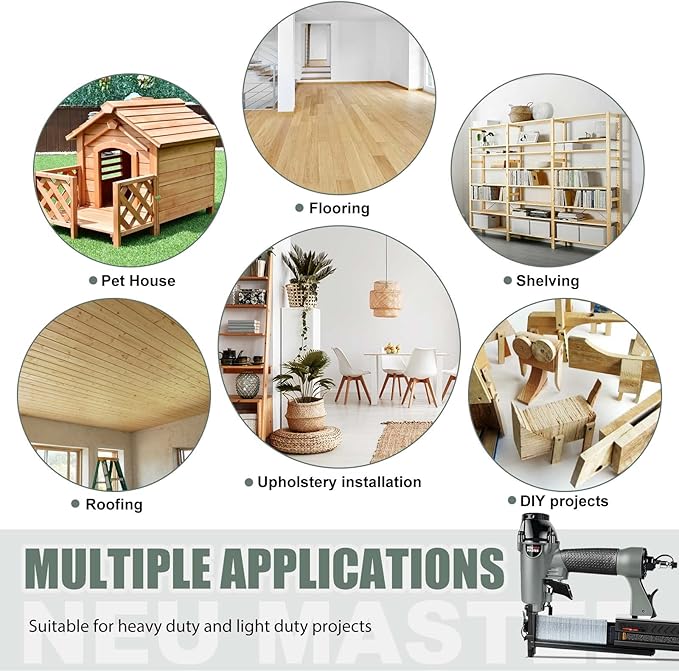 NEU Master Pneumatic Brad Nailer, 2 in 1 Nail Gun Staple Gun Fires 18 Gauge 2 Inch Brad Nails and Crown 1-5/8 inch Staples with Carrying Case and Safety Glasses(Used with Air Compressor)