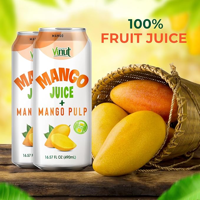 Vinut 100% Mango Juice with Pulp (16.57 fl oz, Pack of 12), No Sugar Added, All Nature Mango Juice, Not From Concentrate, Gluten Free, GMO-Free, High Calcium, Iron