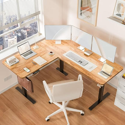 63 x 55 inch L Shaped Standing Desk, Corner Computer Desk, Electric Adjustable Height Stand Up Table, L Sit Stand Desk for Home Office Gaming, Light Rustic