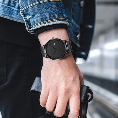 CRRJU Men's Minimalist Casual Luxury Auto Date Watches Fashion Business Japan Movement Quartz Waterproof Wristwatches for Men Stainsteel Steel Band Watch