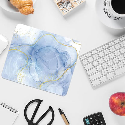 Square Mouse Pad with Stitched Edge, Premium Mousepad Washable Cloth. Computer Mouse Pad with Non-Slip Rubber Base, Mouse Pads for Computers Laptop Mouse 9.25x7.75x0.12 inch-Blue Marble