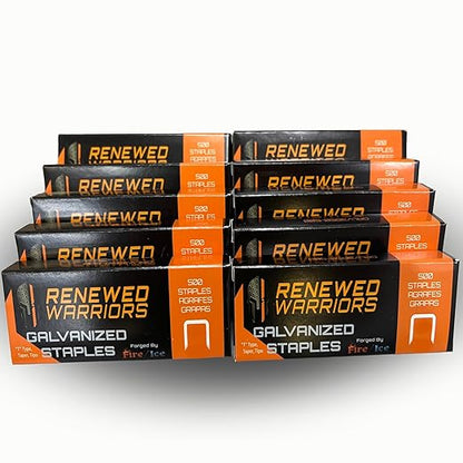 T50 Galvanized Staples – Heavy Duty 3/8" Crown, 3/8" Inch Leg Length – Fits All T50 Staple Guns – Forged in Fire & Ice (10) 500 Packs or 5000