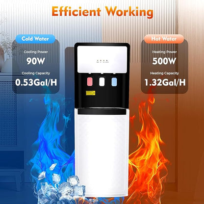 Bottom Loading Water Cooler, Standing Water Dispenser with 3 Temperature Settings - Hot, Cold & Room Water, Hot Cold Water Dispenser for Homes, Kitchens, Offices, Dorms (White)