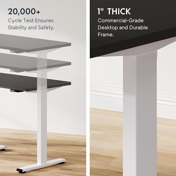 FLEXISPOT EN1 One Piece Standing Desk, 48 x 24 Inch Electric Adjustable Height Desk for Home Office and Computer Workstation (White Frame + Black Top, 2 Packages)
