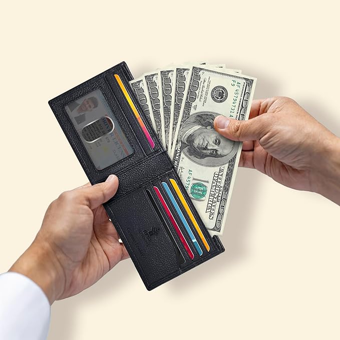 Oak Leathers Slim Leather Wallet for Men - RFID Wallets Credit Card Holder Ultra Thin Gift for Mens, Front Pocket Minimalist Design