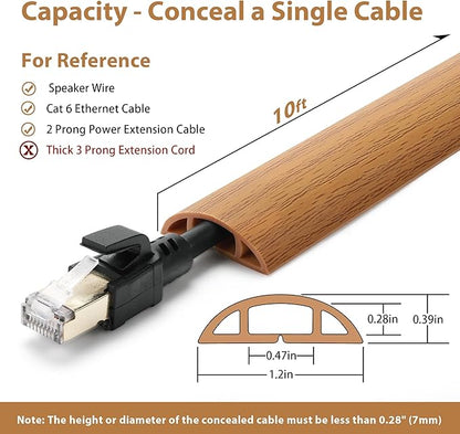 Floor Cord Cover 10ft, Cord Hider Floor Yellow Oak Wood, Floor Cable Management Prevent Cable Trips, Floor Cable Cover Wire Covers for Power Cords, Cord Protector Cord Cavity W0.47in H0.28in