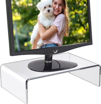 Amazing Abby Acrylic Monitor Stand Riser for Desk (1-Pack), Clear Plastic Computer Monitor Riser with Keyboard Storage, Heavy-Duty 3-3/8" Riser for PC Laptop Screen, Great for Home and Office Use
