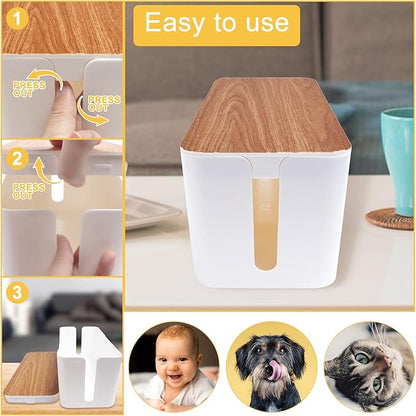 YUANYE Cable Management Box 2 Pack with 122 Cable Clips Set, Large Cord Organizer Box Hide Power Strip for Computer, Router, USB Hub and Under Desk Power Strip, Safe ABS Material Cord Management