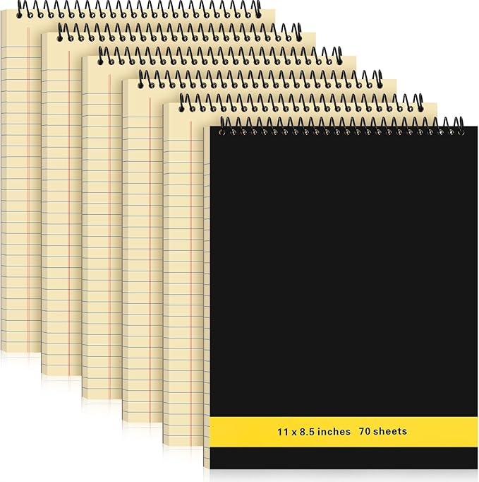 6 Pcs Legal Pad Top Spiral Bound Notebook 70 Sheets Wirebound Notepad Double Sided Ruled Memo Steno Pad with Stiff Back Cover for Business(8.5 x 11 Inches,No Holes,Yellow)