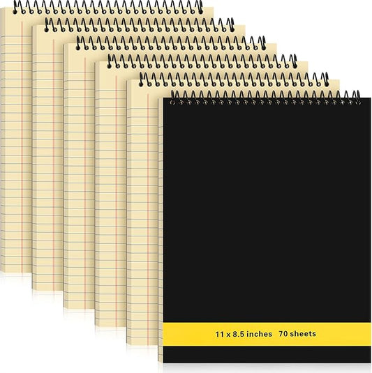 6 Pcs Legal Pad Top Spiral Bound Notebook 70 Sheets Wirebound Notepad Double Sided Ruled Memo Steno Pad with Stiff Back Cover for Business(8.5 x 11 Inches,No Holes,Yellow)