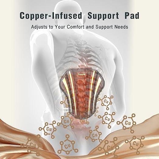 Copper Back Brace - Relief from Lower Back Pain, Unique SVA System for Proper Posture, Enhanced Ergonomic Pad with 10X Compression Support, Breathable and Comfortable Fit for Men and Women