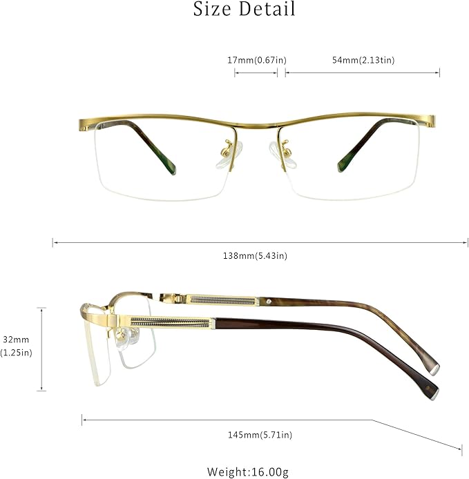LifeArt Alloy Semi-Rimless Reading Glasses,Blue Light Blocking Glasses, Anti Eyestrain, Computer Gaming Glasses, TV Glasses for Men, Anti Glare (Golden, +3.50 Magnification)