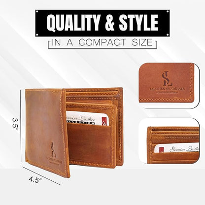 Bifold Wallet for Men with Premium Cowhide Leather Slim Wallet, Minimalist Design, Multiple Card Slots, Stylish Durable Gift-Ready Men’s Wallet (Brown)