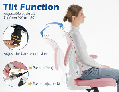TRALT Ergonomic Office Chair - Desk Chair with Adjustable Lumbar Support Computer Chair - Mesh Comfy Chair with Flip-up Armrests - Gaming Chairs for Adults Home Office (Leather, Pink)