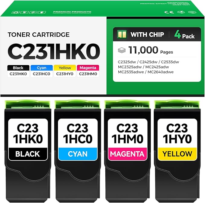 C231HK0 C231HC0 C231HM0 C231HY0 Toner Cartridge Set 4-Pack High Yield Replacement Compatible for Lexmark C2325dw C2425dw C2535dw MC2325adw MC2425adw MC2535adwe MC2640adwe Laser Printer Ink Black Color