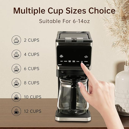 3 in 1 Single Serve Coffee Machine,With 12 Cups Removable Transparent Water Tank,Suitable For K Cup Capsule&Ground coffee&Coffee pod,Iced tea&Iced coffee maker,Black Coffee Machine