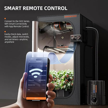 Spider Farmer New 450ml/h Humidifier for Plants Grow Tent Large Room, GGS Smart Customized Humidity Control Cool Mist with Extendable Targeting Hose and Temp & Humidity Probe Indoor Black 5L (Upgrade)