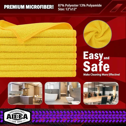 AIDEA Microfiber Cleaning Cloth, 20PK, Microfiber Towels for Cars, Premium All Purpose Car Cloths, Dusting Cloth Cleaning Rags, Absorbent Towels for SUVs, House, Kitchen, Window, 12"×12", Yellow