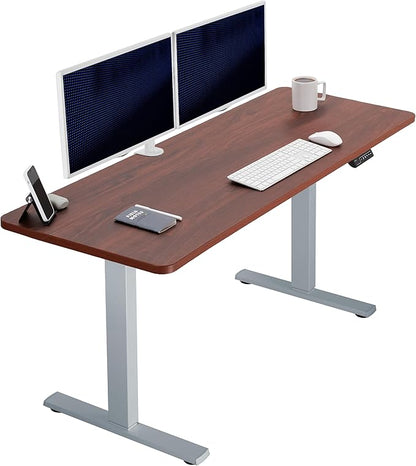 VIVO Electric 60 x 24 in Standing Desk, Memory Height Adjustment, 1B Series, One-Piece Dark Walnut Top, Gray Frame, DESK-KIT-1G6D