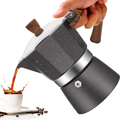 6 Cup Aluminum Moka Pot Classic Stovetop Espresso Coffee Maker 300ml 10oz Coffeemaker Percolator Mocha Pot Greca Coffee Maker Cafe Makers for Italian and Cuban Café Brewing Gray