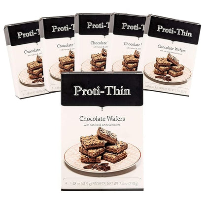 Proti-Thin High Protein Chocolate Wafer Squares, 15g Protein, Low Calorie, Low Sugar, Aspartame Free, Diet Wafer Bars, Healthy Snack, 2 Wafers per Serving, 5 Count Box (6 Boxes - Save 10%)