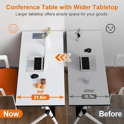 Conference Room Table, 55 Inch Folding Conference Tables with Wheels, Modern Office Meeting Table, Easy Flip & Nest Design, Rectangular Seminar Tables with Metal Frame for 2-24 People(H 6PCS)