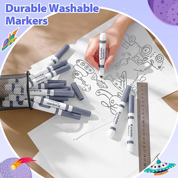 Janlaugh 24 Pcs Washable Markers Bulk Broad Line Markers Coloring Conical Tip Large pens for Kids art projects, Teachers, Students, Toddlers, Party Favors, Classrooms, Donations(Gray)