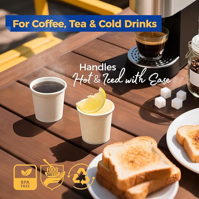 Fit Meal Prep [100 Pack 4 oz Disposable White Paper Cups - On the Go Hot and Cold Beverage All-Purpose Sampling Portion Cup for Coffee, Espresso, Cortado, Water, Tea and Juice, Food Grade Safe