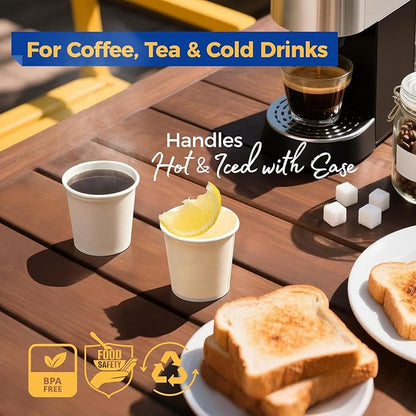 Fit Meal Prep [100 Pack 4 oz Disposable White Paper Cups - On the Go Hot and Cold Beverage All-Purpose Sampling Portion Cup for Coffee, Espresso, Cortado, Water, Tea and Juice, Food Grade Safe