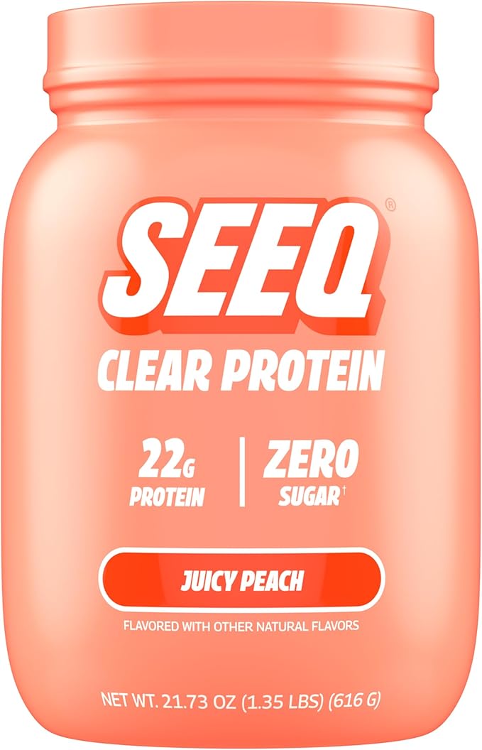 SEEQ Clear Protein Powder - Juicy Peach - 22 Servings - 22g Clear Whey Protein Isolate - Zero Sugar - 0g Lactose - Allergen Friendly - GLP1 Support - Bone Health - Muscle Post Workout Recovery