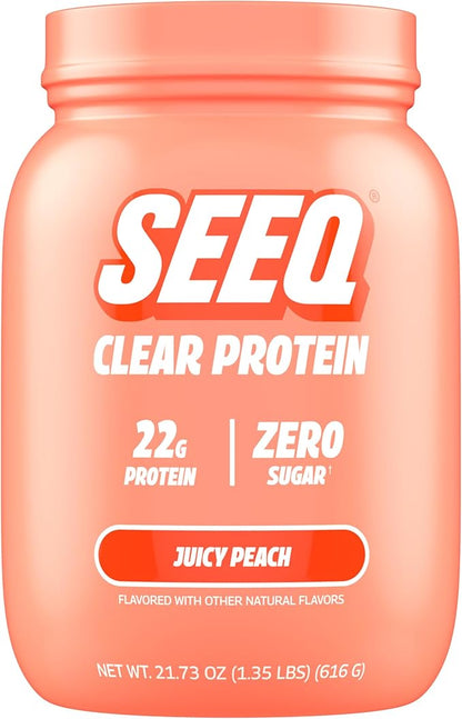 SEEQ Clear Protein Powder - Juicy Peach - 22 Servings - 22g Clear Whey Protein Isolate - Zero Sugar - 0g Lactose - Allergen Friendly - GLP1 Support - Bone Health - Muscle Post Workout Recovery