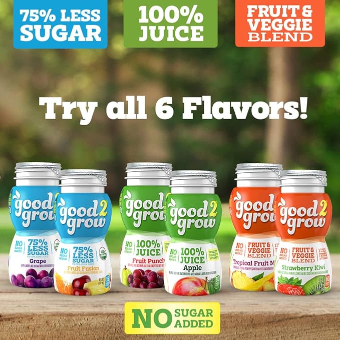 good2grow 100% Fruit Punch Flavored Juice for Kids - Juice Bottles Bulk 24 Pack, Reusable Bottle, No Sugar Added, Good Source of Vitamin C - 6 fl oz, Pack of 24 (Spill Proof Tops Not Included)