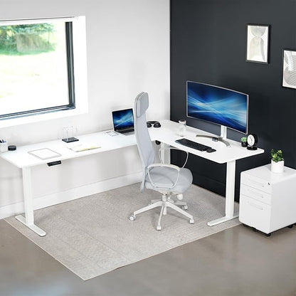 VIVO Electric Corner 84 x 63 inch L-Shaped Standing Desk, Memory Height Adjustment, White Top White Frame, DESK-E3CTWW-84