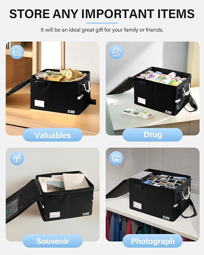 Fireproof Document Box, File Organizer for Hanging File Folders, Portable File Box with Handle, Fire Proof Safe for Home Documents, Office, Important Document Organizer, Safe Box Fireproof Waterproof