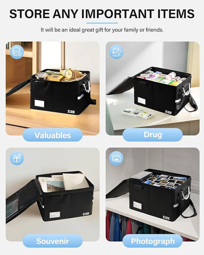 Fireproof Document Box, File Organizer for Hanging File Folders, Portable File Box with Handle, Fire Proof Safe for Home Documents, Office, Important Document Organizer, Safe Box Fireproof Waterproof
