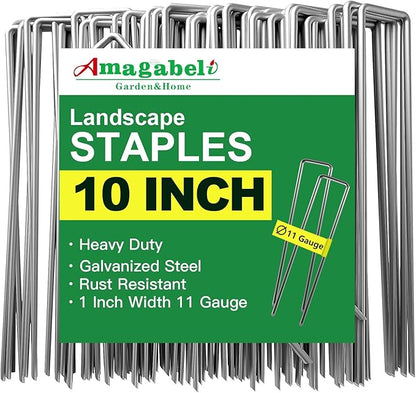 AMAGABELI GARDEN & HOME 300 Pack Galvanized Landscape Staples 10 Inch 11 Gauge Garden Staples Garden Stakes Plant Cover Stakes U-Shaped Landscape Stakes Landscape Pins for Weed Barrier Fabric