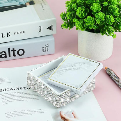 MultiBey Bling Crystal Sticky Notes Holder 4x4 inches Memo Pad Holder Post it Note Dispenser Desk Supplies Organizer Accessories for Office Home Schools Supplies (Sliver ﻿