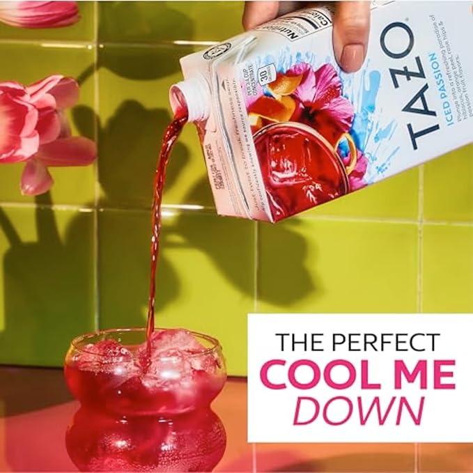 TAZO Iced Passion Concentrate, Herbal Fruit Tea, Caffeine Free, Easy-to-Serve for Everyday Refreshers and Mocktails, 32 oz Carton (Pack of 2)