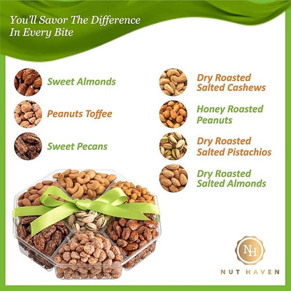 Nuts Gift Basket - Extra Large Assortment of Sweet & Roasted Salted Gourmet Nuts - Assorted Food Gift Box for Birthday, Family, Sympathy, Men & Women.