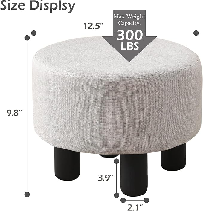 Cpintltr Velvet Ottoman Foot Stool Round Footstool for Couch Desk Soft Step Stool Padded Foot Rest with Non-Skid Pine Legs Multiple Colors Furniture for Hallway Office Lounge (Khaki)