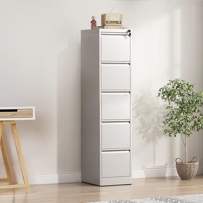 5-Drawer Locking Vertical File Cabinet, Metal Storage Cabinet for Office/Home – Secure Vertical Filing for Letter/Legal/A4/F4 Documents, Easy to Assemble Steel Cabinet (White, 5 Drawer-64 H)