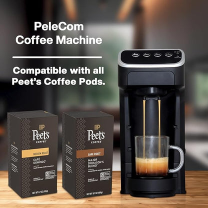 PeleCafe Coffee Machine – Compatible with Peet's Coffee Pods – Fast Brewing Single-Serve Coffee Maker with Rich Flavor Extraction, Crema Layer, Space-Saving Sleek Design, Barista-Quality Taste