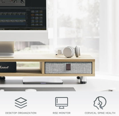 Fenge Monitor Stand, Dual Monitor Stand with 2 Drawers, Monitor Riser for 2 Monitors, Adjustable Height Computer Stand, Office Monitor Stands for Desk, Laptop, PC, TV, Printer