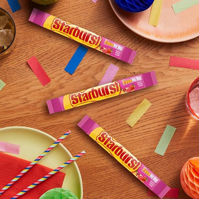 STARBURST FaveREDS Chewy Candy Bulk Pack, 24 Full Size Packs, Red Candy Bulk Box