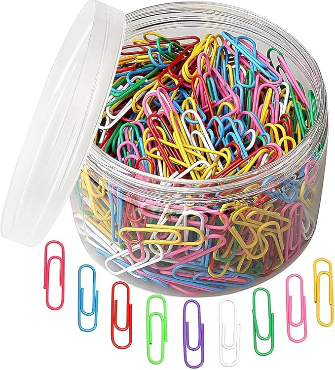 500 PCS Colored Paper Clips, Medium 33 mm/1.3Inch Assorted Paperclips Vinyl Coated Clips for Office School Personal (1.3Inch)