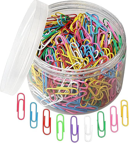 500 PCS Colored Paper Clips, Medium 33 mm/1.3Inch Assorted Paperclips Vinyl Coated Clips for Office School Personal (1.3Inch)