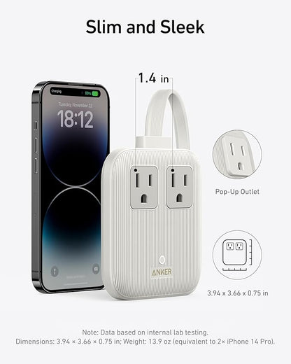 Anker Travel Power Strip, Anker Nano 67W Max 6-in-1 USB C Charger, 2 AC, 2 USB A and 2 USB C, 5ft Thin Undetachable Flat Plug Extension Cord with Multiple Outlets, Travel Essentials, Cruise Essentials
