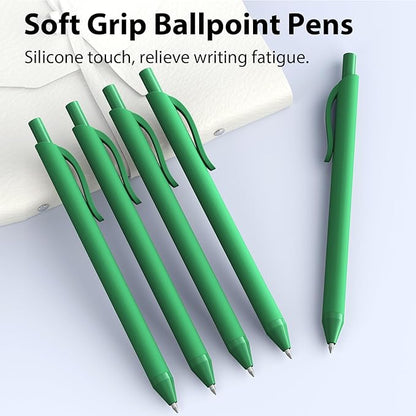 Ballpoint Pens Bulk - 107 Pcs Black Ink Pens in Bulk | 1.0 Medium Point Smooth Writing, Retractable No Bleed Ball Point Pen for Men Women (Green Barrel)