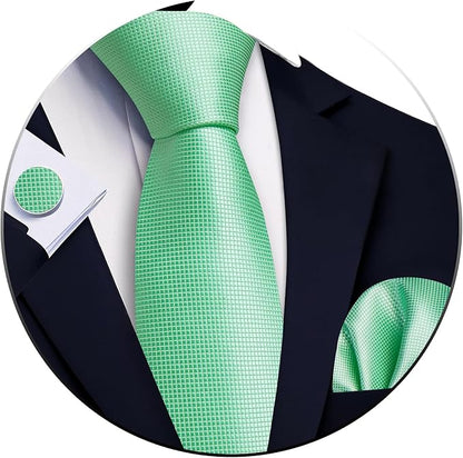 Barry.Wang Tie Sets for Men Silk Solid Necktie Stain Ties Handkerchief Pocket Square Cufflinks Wedding Business Dyed