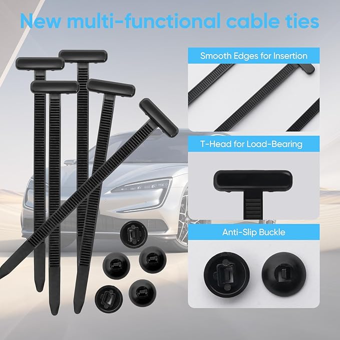150Pcs Nylon Universal Cable Tie Buckle, Auto Body Parts Trim Automotive Zipper Clips, Door Panel Fastener Plastic Rivet Zip Ties Snap-Fit Ziptie, Bumper Retainer Fender Liner